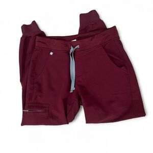 Figs Burgundy Joggers with Gray Drawstring